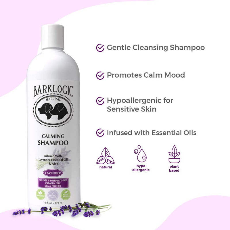 [Australia] - BarkLogic Natural Dog Shampoo with Essential Oils, 16 fl oz | Hypoallergenic, Plant-Based Gentle Formula for Sensitive Skin Lavender 