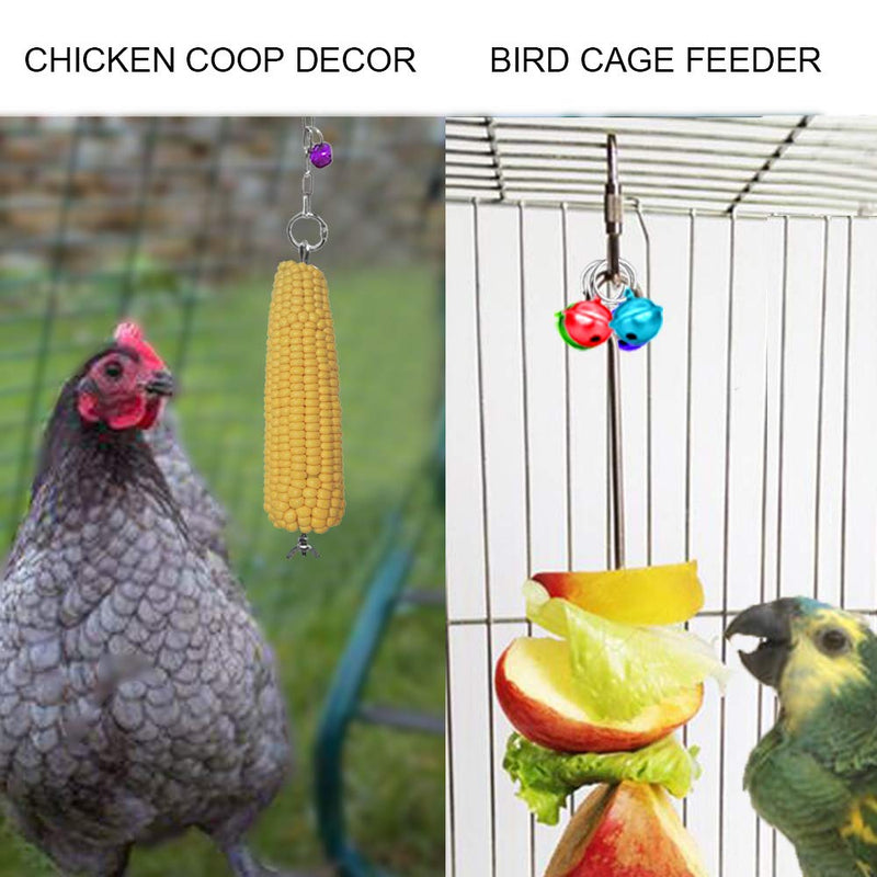 [Australia] - Chicken Toy Veggie Feeder Skewer with 4 Bells, Hens Accessories for Coops, Parrot Treats Hanging Food Holder for Small to Large Bird, Foraging Fruit Cabbage Lettuce, Chick Playground Pecking Supply 
