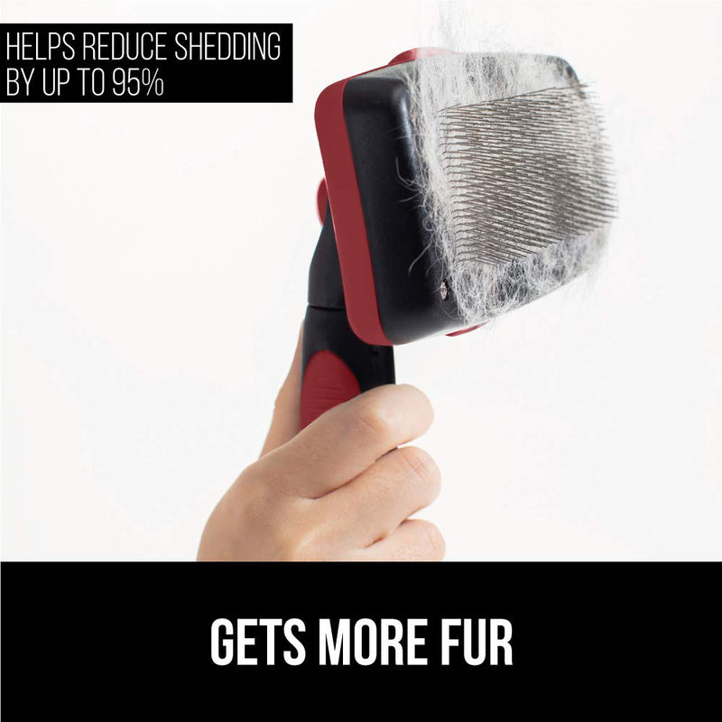 Gorilla Grip Premium Self Cleaning Pet Slicker Brush, Cats and Dogs, Gently Removes Loose Fur, Less Tangled Mats, Comfortable Grip, Easy Cleaning, Gentle Grooming On Long or Short Haired Pets, Red 1 - PawsPlanet Australia