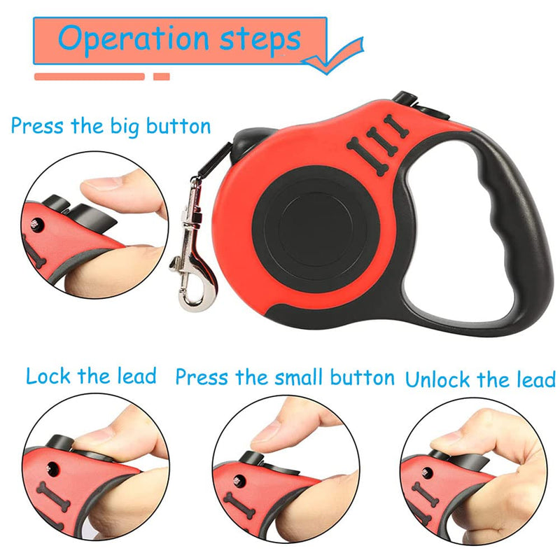 Pet Leash, Automatic Telescopic Traction Rope Chain, Automatic Retractable Durable Traction Rope, Pet Traction Rope, Dog Leash, Hiking Rope, for Small and Medium Dogs (Red) - PawsPlanet Australia