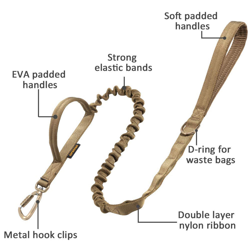 EXCELLENT ELITE SPANKER Tactical Military Dog Lead K9 Bungee Training Dog Leashes Heavy Rope Duty with Handle for Medium and Large Dogs(Coyote Brown) Coyote Brown - PawsPlanet Australia