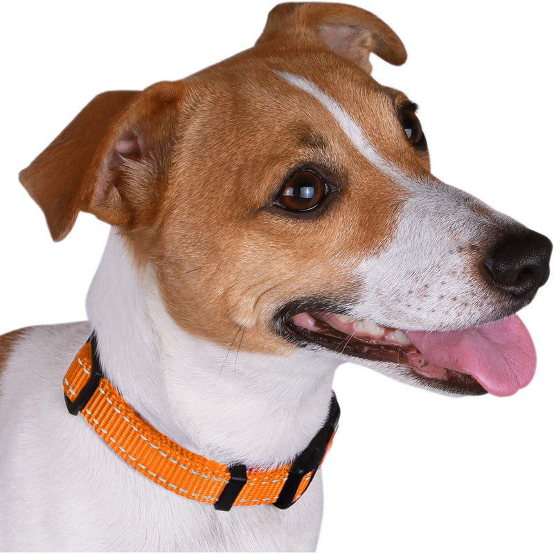 [Australia] - CollarDirect Reflective Dog Collar with Buckle Adjustable Safety Nylon Collars for Dogs Small Medium Large Pink Black Red Blue Purple Green Orange Neck Fit 14"-18" 