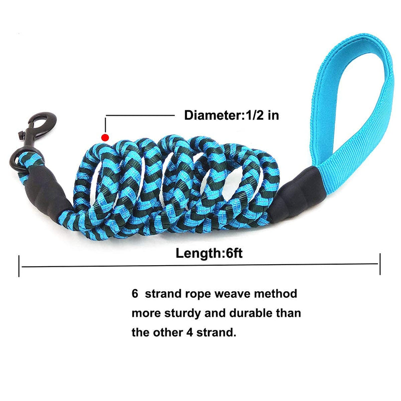 Mycicy 6 Foot Rope Dog Lead Reflective Dog Leash Soft Padded Handle Nylon Braided Heavy Duty Dog Training Leash for Large and Medium Dogs Walking Leads 180cm x 1.2cm Teal - PawsPlanet Australia