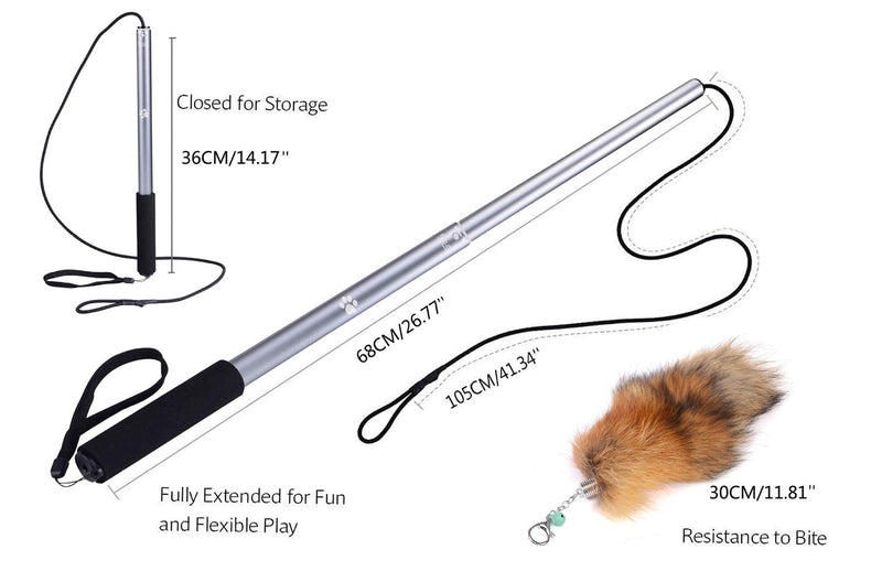 [Australia] - GoodsBeauty Interactive Cat Toy - Extendable Teaser Pole with Detachable Downy Toy for Cats Kitten Indoor Outdoor Entertainment, Train and Exercise silver 