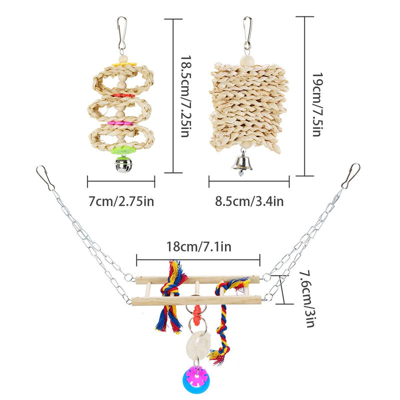 Locisne 7 Pack Bird Parrots Cage Toys Wood Hanging Bell Swing Shredding Chewing Perches Parrot Toy Parrot Bite Toy for Budgie Parakeet Cockatiel Macaw - PawsPlanet Australia