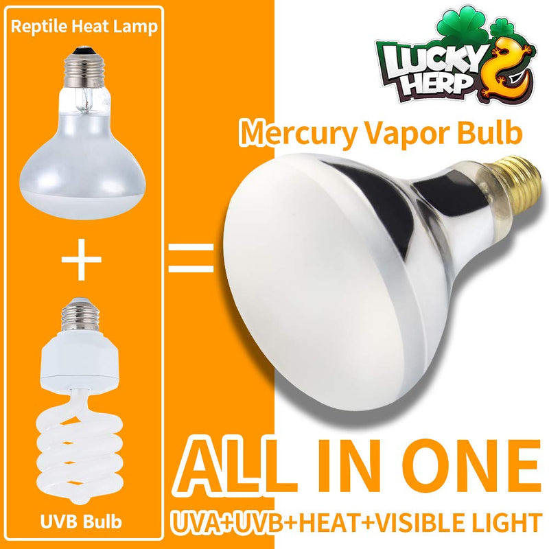 LUCKY HERP UVA+UVB Mercury Vapor Bulb High Intensity Self-Ballasted Heat Basking Lamp/Bulb/Light for Reptile and Amphibian 160W - PawsPlanet Australia