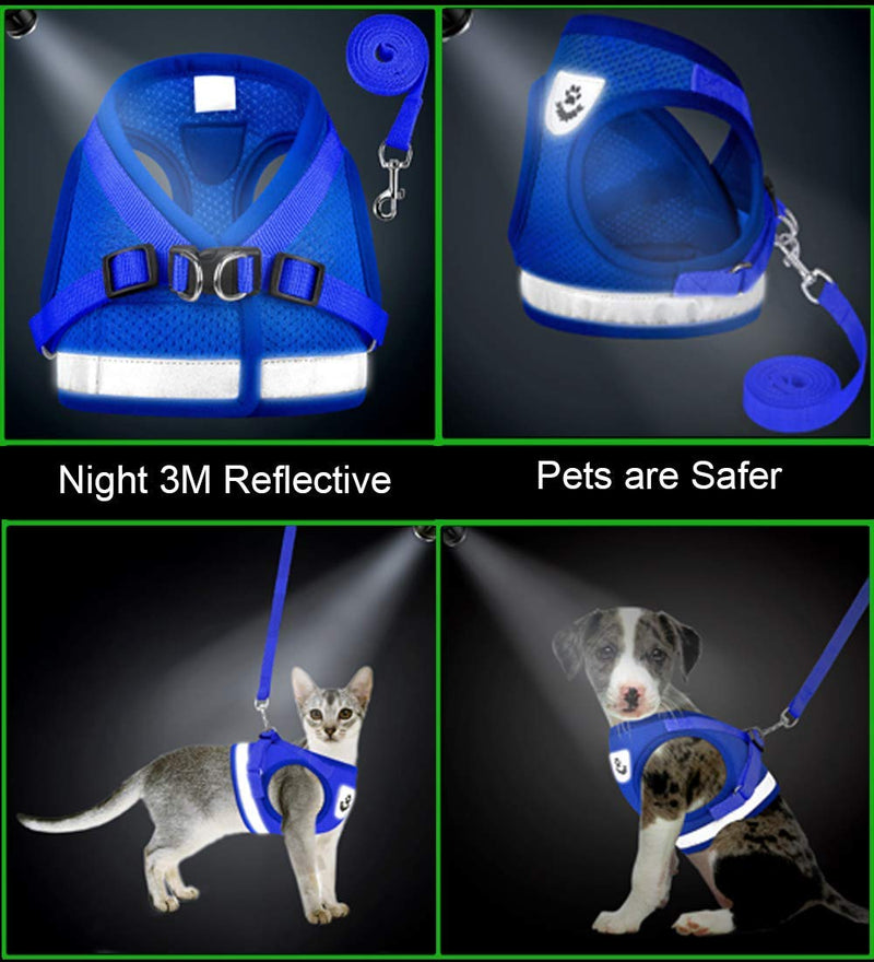 Cat Harnesses and Puppy Harness with Leashes Set, Escape Proof Cat Harness, Adjustable Reflective Soft Mesh Vest Fit Puppy Kitten Rabbit Ferrets's Outdoor Harness XXS (Chest: 6" - 7") Blue - PawsPlanet Australia