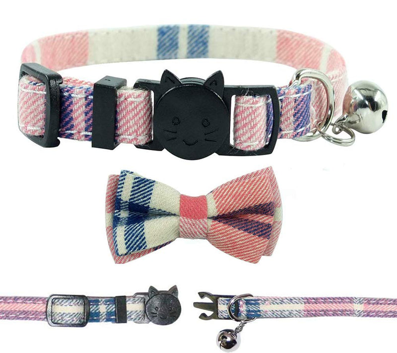 [Australia] - Adjustable Cat Collar Breakaway with Cute Bow Tie and Bell for Kitty Safety Pet Cat Collars Blue+Pink 