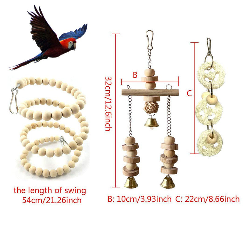 JasCherry 8 Pcs Small Bird Parrot Swing Chewing Grinding Toys Set - Bird Bell Toys for Cage Hanging - Ideal Wood Toys for Small Parakeets, Cockatiel, Budgie, Finches and Love Birds #1 8 Pcs Bird Toys #1 - PawsPlanet Australia