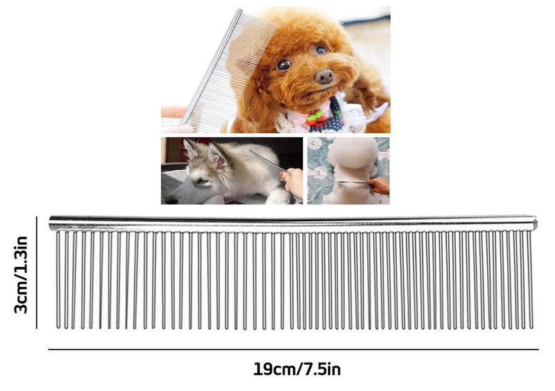 NT-ling Pet Steel Comb, Pet Grooming Comb Rounded Teeth Dog Comb for Large, Medium and Small Dogs and Cats with Tangled Short/Long Hair, 19 x 3 cm - PawsPlanet Australia