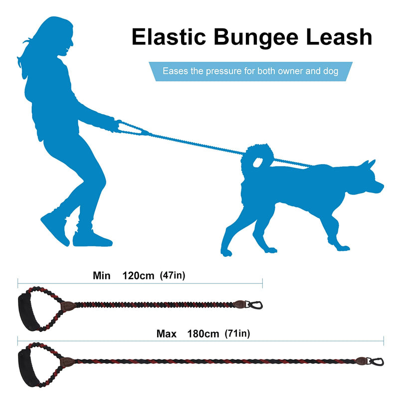 Dog Leash for Walking - 4-6F Heavy Duty Training Shock Absorbing Bungee Dog Leash with Removable Soft Padded Handle - PawsPlanet Australia
