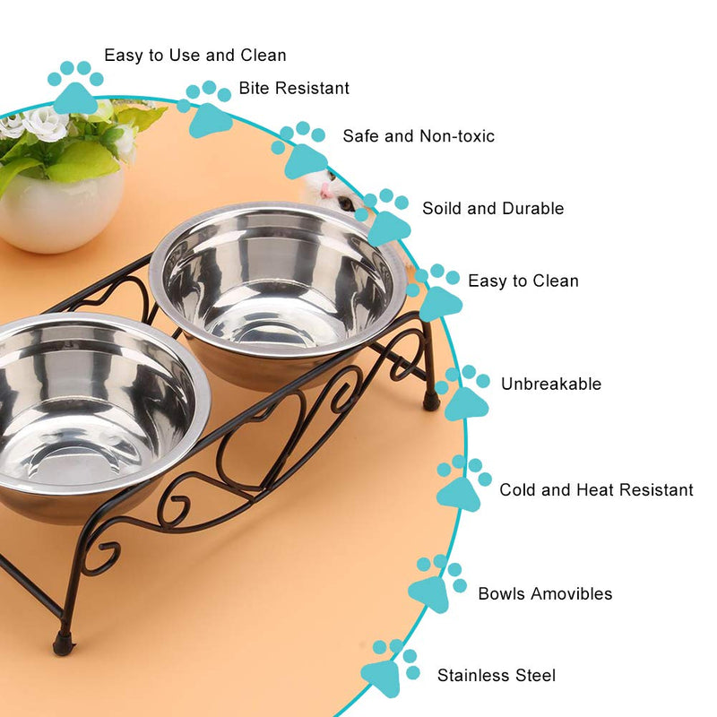 Pets Bowl, Stainless Steel Double Bowl with Back Stand C For Pets, Dog Cat Feeder, with Non-Slip Rubber Feet, 13.5 cm, Silver - PawsPlanet Australia