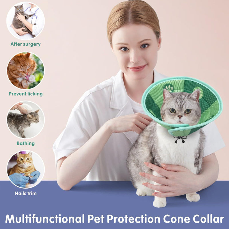 Dolahovy Cat Cone Collar, Soft Recovery Collar for Cats, Lightweight Elizabethan Collar, Adjustable Pet Protective Collar for Surgical Rehabilitation, Care, Wound Healing Green-M - PawsPlanet Australia