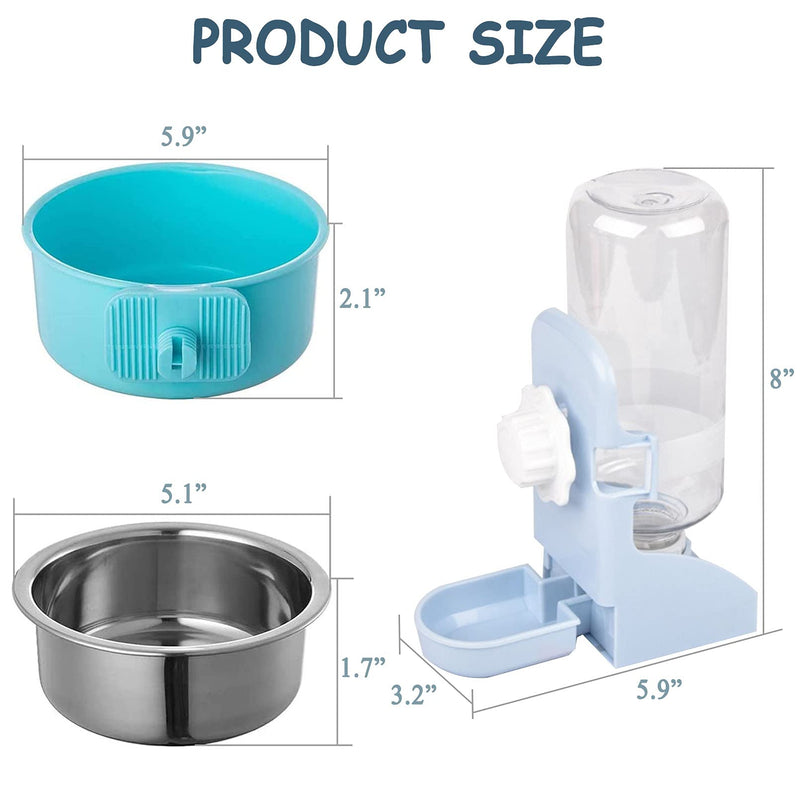 Hamiledyi Crate Bunny Food Bowl Removable Stainless Steel Pet Dog Cage Dual Bowls Plastic Hanging Water Fountain Automatic Bottle Food & Water Feeder Coop Cup for Rabbit Cat Puppy Guinea Pigs 3PCS - PawsPlanet Australia
