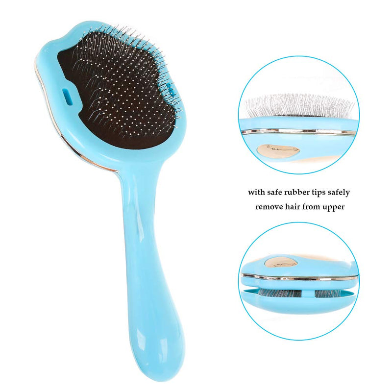 Powerking Cat Comb,Stainless Steel Pet Shedding Brush and Grooming Comb Brush for Cat and Dog with Protect head for Long and Short Hair（Blue） Blue - PawsPlanet Australia