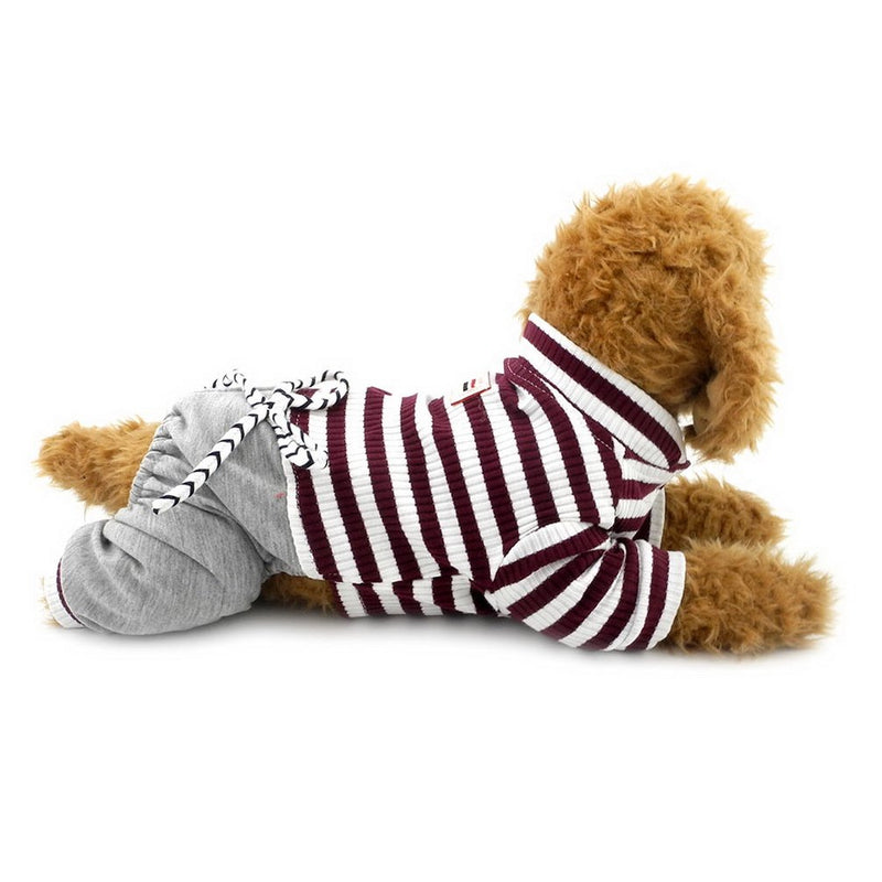 [Australia] - Ranphy Small Dog Stripe Jumpsuit Puppy Pajamas with Pant Comfy Cotton Pet Clothes Cat Apparel Pyjamas PJS Shirt Boys Winter Jammies(Size Runs Small One to Two Size Than US Size) M(Chest:14-15.5") Brown 