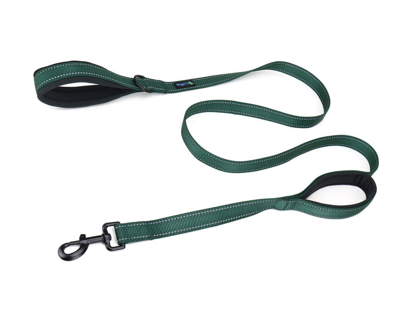 [Australia] - Wagtime Club Soft &Thick Dual Handle 6FT Dog Leash, Premium Strength Double Padded Handles - Vibrant Colors with Reflective Option Reflective Hunter Green 