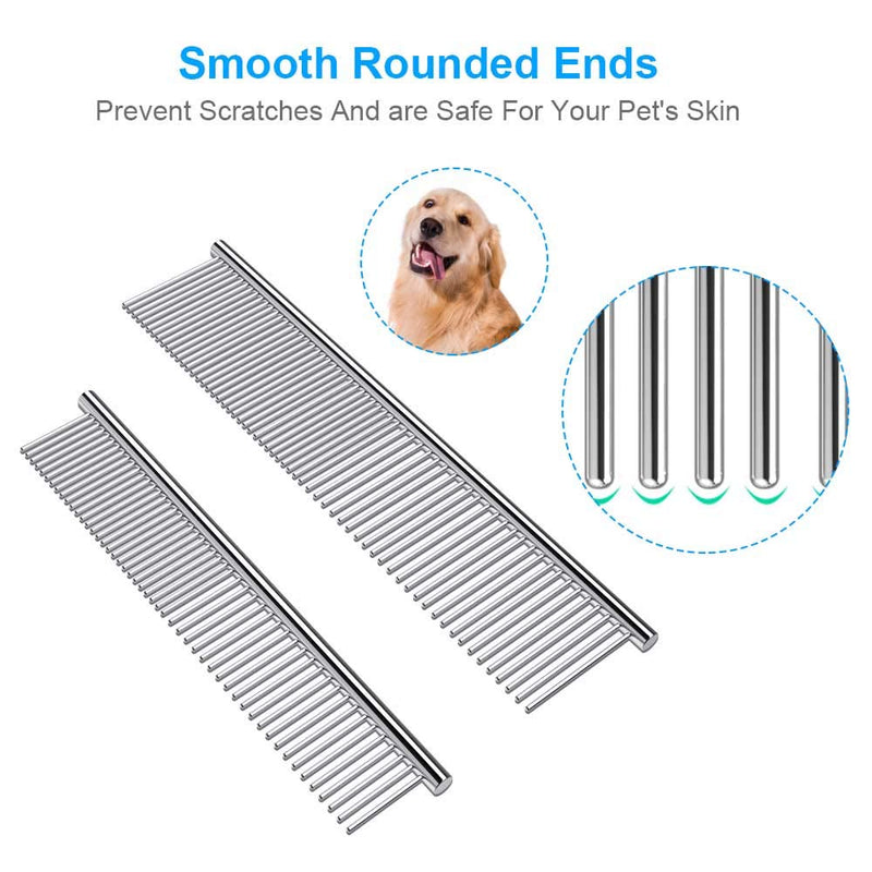 Cafhelp 2 Pack Dog Combs with Rounded Ends Stainless Steel Teeth, Cat Comb for Removing Tangles and Knots, Professional Grooming Tool for Long and Short Haired Dog, Cat and other pets, 6.3IN/7.4IN - PawsPlanet Australia