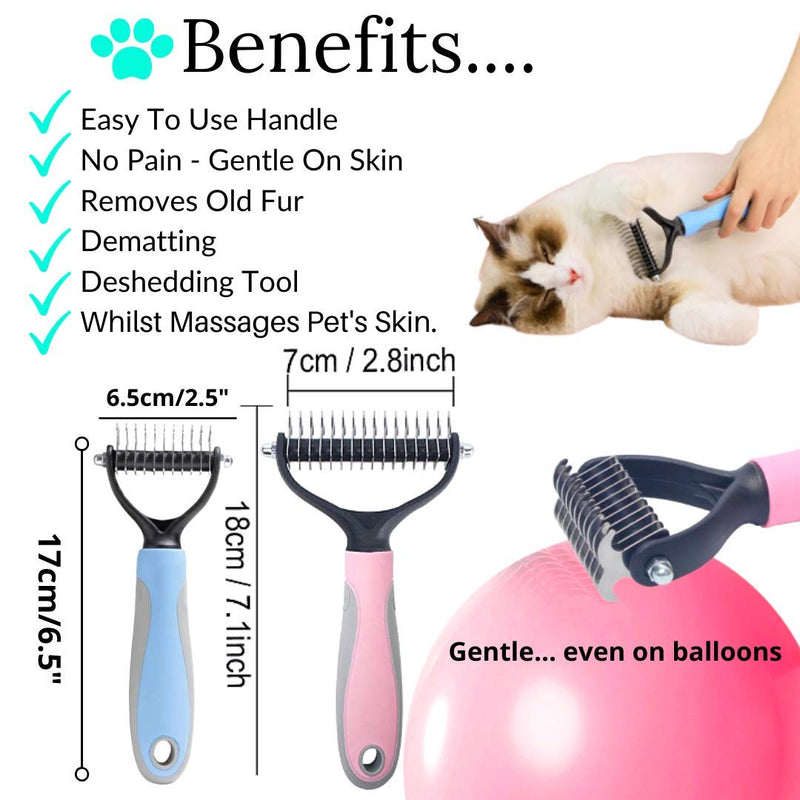 Furry 3dom Pet Premium Larger Grooming Tool, Dematting, Detangling Comb, Double Sided Undercoat Rake, Easy Remove Mats & Tangles. For Medium & Larger Dogs. Free bonus nail & claw clippers. Pink - PawsPlanet Australia