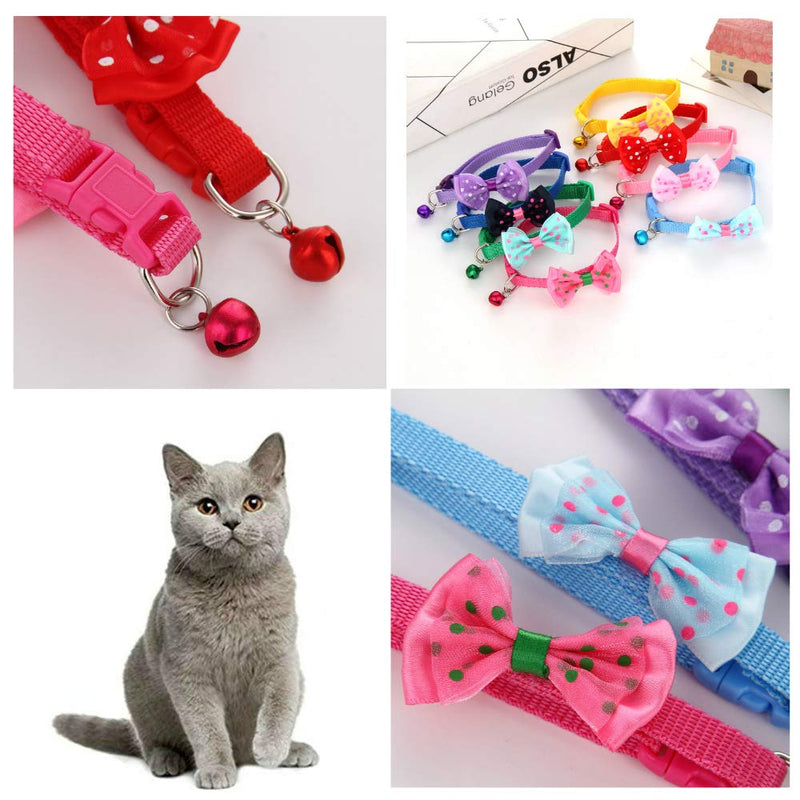 Generies 16Pcs Bow Cat Collar Adjustable Cat Collars 8 Cat Safety Collars with Bells for Small Pet Cat - PawsPlanet Australia