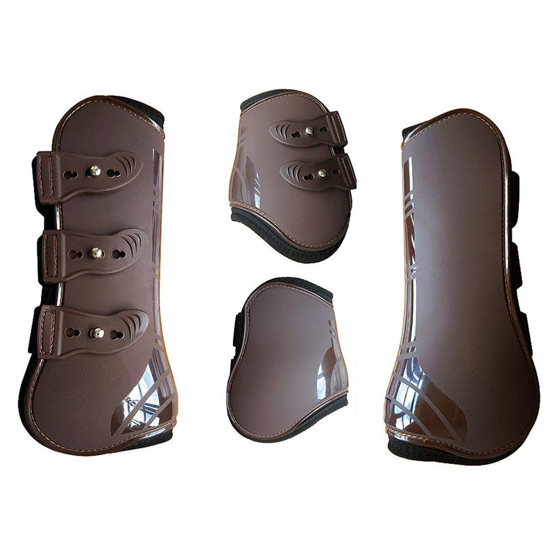 [Australia] - MAYiT Horse Tendon Boots (4 pcs - Front & Hind), PU Shell Tendon Fetlock Brace Guard Boots for Riding Shock Absorbing Jumping Competition Protection brown Medium 