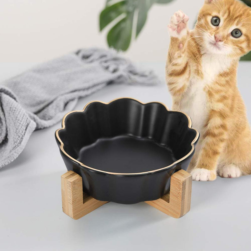 HCHLQLZ Ceramic Cat Dog Bowl Dish with Wood Stand No Spill Pet Food Water Feeder Cats Small Dogs Black - PawsPlanet Australia