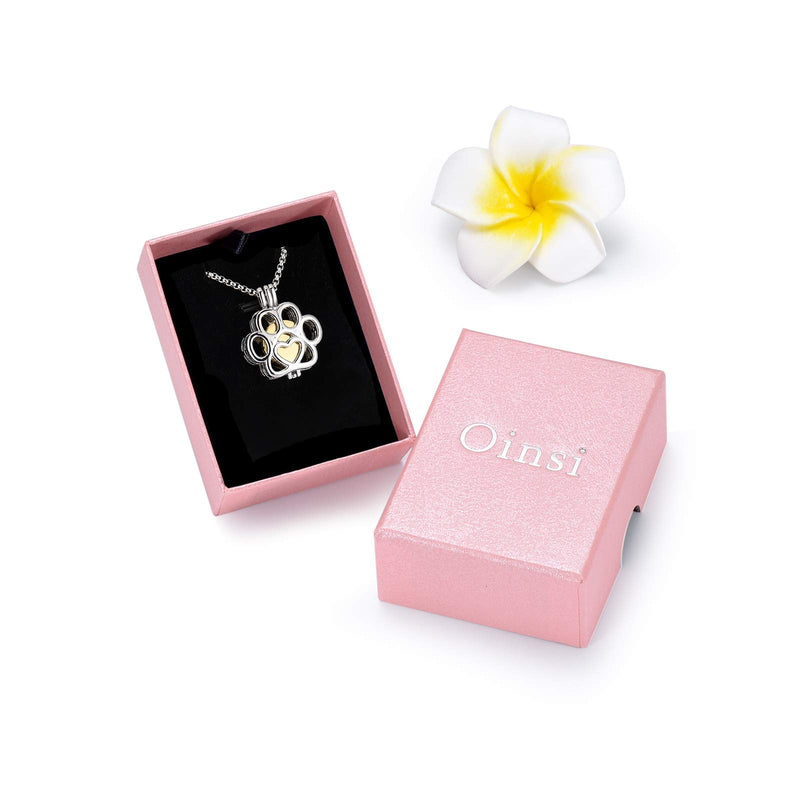 Pet Cremation Jewelry For Ashes For Dog/Cat Paw Stainless Steel Memorial Locket Urn Necklace Inside Mini Case Keepsake Cremation Jewelry Women Men Silver With Gold - PawsPlanet Australia