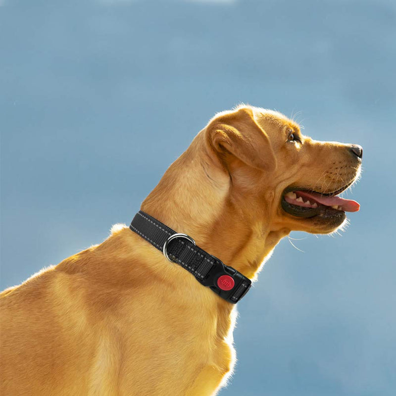 Taglory Dog Collar, Soft Padded Neoprene Nylon Dog Collar for Large Dogs, Adjustable and Reflective for Training, Black L (Pack of 1) - PawsPlanet Australia