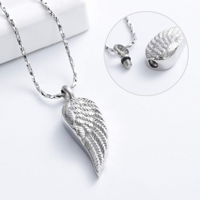 [Australia] - Imrsanl Angel Wings Cremation Jewelry for Ashes Pendant Stainless Steel Keepsake Memorial Urn Necklace for Human/Pets Silver 