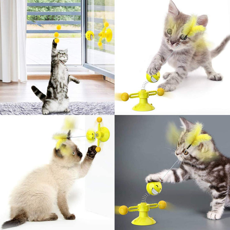 YUESEN Interactive Cat Toy Cat Toy Cat Feather Toy Tease Cat Toy Windmill Cat Toy Rotary Disc Toy for Cats with Suction Cup Feather/ball for Cats to Play, Bite, Chew and Kick (yellow - PawsPlanet Australia