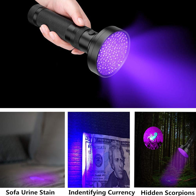 Coquimbo UV Torch 100 LED, Black Light UV Flashlight Ultraviolet Torch Pet Urine Stain Detector, Super Bright Blacklight Detector for Pet Stains, Bed Bug, Carpet, Floor (6 x AA Batteries Included) - PawsPlanet Australia
