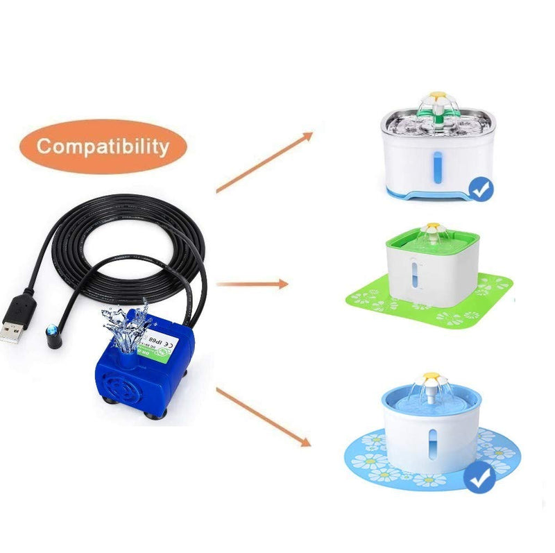 [Australia] - Touker Cat Fountain Pump Replacement, USB Powered Cat Water Fountain Pump with Led Lights, Replacement Pump for Veken Oyes Comsmart Beacon 80 Oz Wonder Creature 85 Oz Cat Fountain etc 