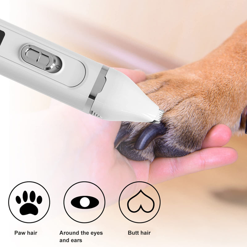 Pet Paw Trimmer, Pet Hair Grooming Trimmer, Dog Clipper Grooming Kit, 4 Blades, Low Noise Cordless Rechargeable Pet Paw Trimmer, White - PawsPlanet Australia
