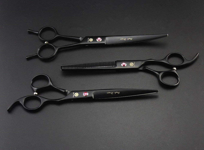 Purple Dragon 7.0 inch Rhinestone Decoration 3PCS Pet Grooming Scissors Dog Hair Cutting & Thinning Shears Set Black Painting - PawsPlanet Australia