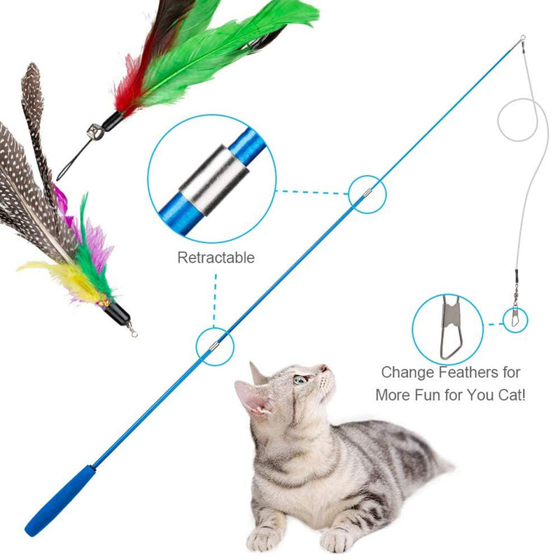 ZYHOOOE Interactive Cat Feather Toy,Retractable Cat Toys Wand with 10pcs Refills,Cat Feather Fishing Pole Toys Funny Exercise for Indoor Cat and Kitten - PawsPlanet Australia