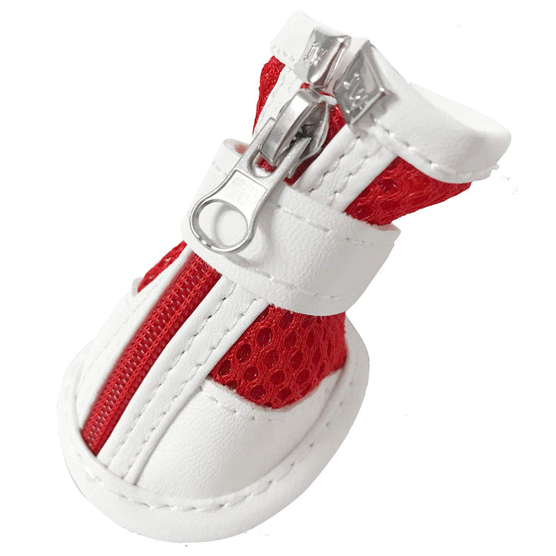 [Australia] - Zunea Small Dog Shoes for Hot Pavement Summer Breathable Mesh Boots Adjustable Non Slip Zipper Pet Dogs Booties White PU Paw Protector 1# (LxW: 1.7 * 1.3") Red 