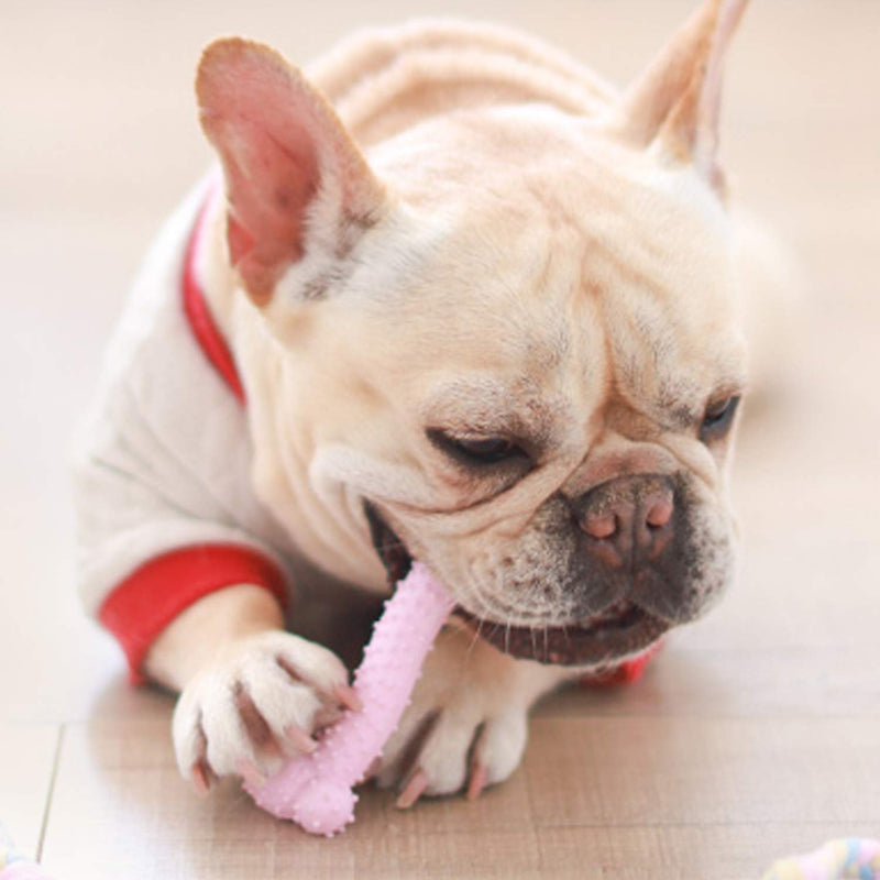 SSSFENG Puppy Teething Toys Dog Chew Toys Set with Cotton Rope for Puppies and Small Dogs Durable Rubber Interactive Dog Toy Tough Chewing Toy Pink - PawsPlanet Australia