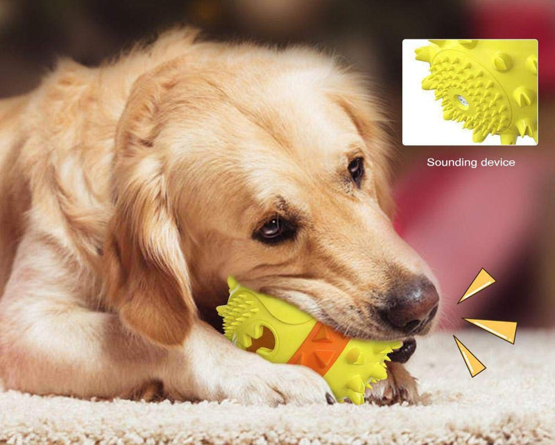 Dog Chew Toothbrush Toys with Teeth Cleaning and Food Dispensing Features,Squeaky Dog Toys with Cotton Rope,Natural Rubber Dog Ball Toys for 10-100 LB Dogs Aggressive Chewers Yellow - PawsPlanet Australia