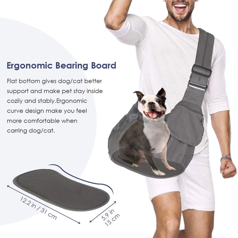 [Australia] - Lukovee Pet Sling Carrier, Dog Papoose Hand Free Puppy Cat Carry Bag with Bottom Supported Adjustable Padded Shoulder Strap and Bag Opening Front Zipper Pocket Safety Belt for Small Dogs Grey 