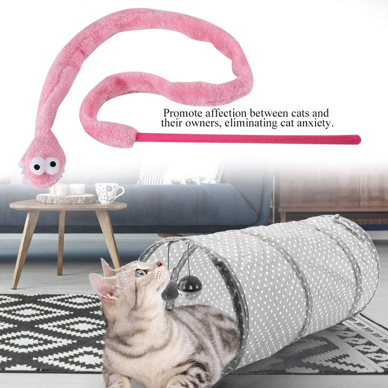 [Australia] - Pssopp Cat Teaser Toy, 3 Color Cartoon Snake Shape Cat Teaser Wand Toy Interactive Reusable Plush Catnip Cat Toys Funny Cat Kitten Pet Playing Toy Pink 