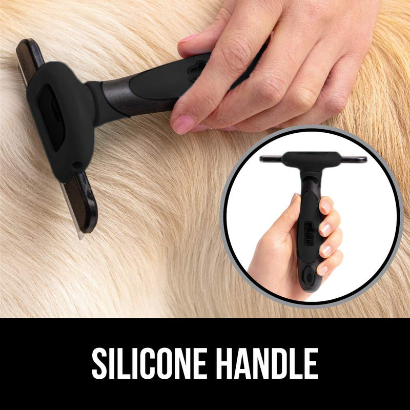 [Australia] - Gorilla Grip Premium Dog and Cat Grooming Brush and File, Pet Deshedding Tool, Effectively Reduces Shedding, Slip Resistant Handle, Quick Release Comb, Safe, Gentle Long or Short Hair Remover, Black 1 