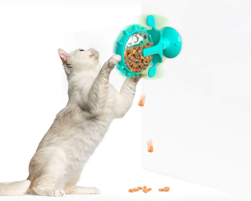 TAOZUA Cat Food Dispenser Toy,360° Rotating Windmill Treat Dispenser Pet Toy with Suction Cup, Interactive Slow Feeder Toy for Cats/Dogs Blue - PawsPlanet Australia
