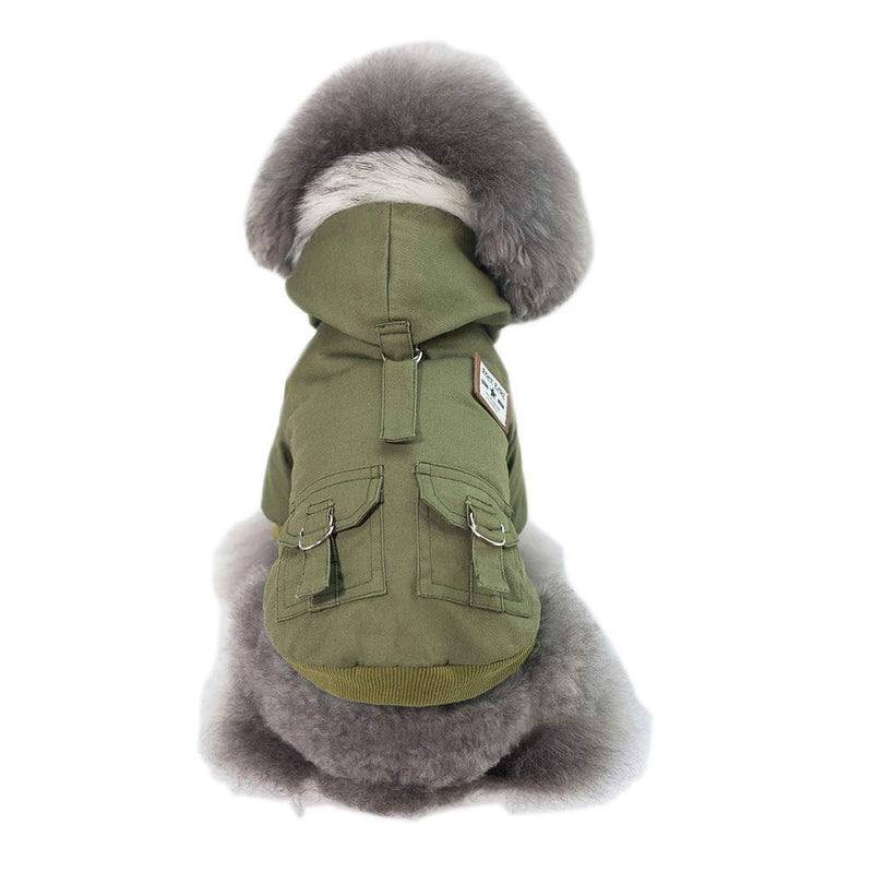 Izefia Dog Coat Hoodies Work Clothes Thickened Dog Overall Dog Military Uniform Army Hoodie Sweater Cotton Jacket for Small Dog Medium Dog Cat (Green,L) L Green - PawsPlanet Australia