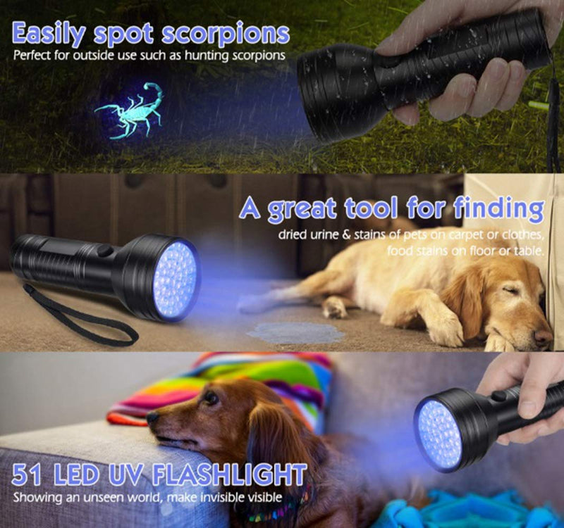 [Australia] - Pet Urine Detectors lights,Black Flashlight, light 51 LED 395 nM for Pets, Urine Detection, Finding Scorpions (Batteries Included) 