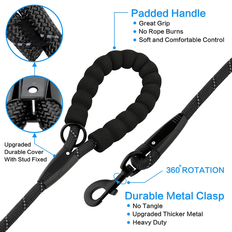 Plutus Pet Long Rope Dog Lead, With Comfortable Padded Handle, Reflective Nylon Heavy Duty Rope Lead, 4.5m 6m 9m Dog Training Lead for Small Medium Large Dogs (4.5m, Black) 1.0cmX4.5m - PawsPlanet Australia