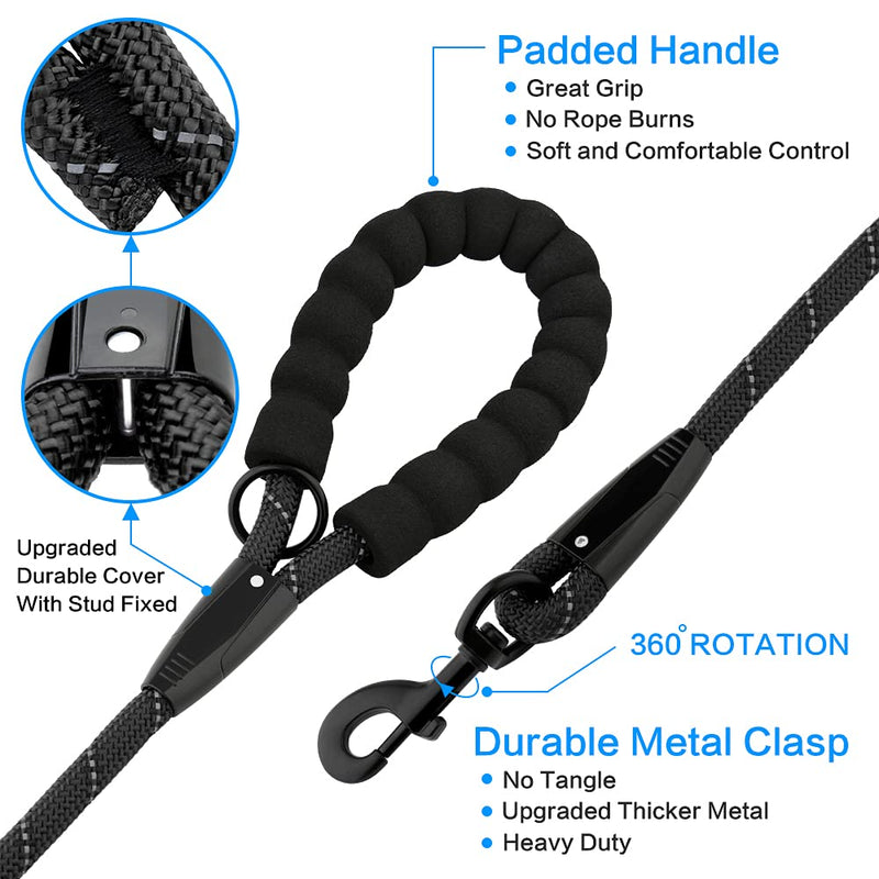 Plutus Pet Heavy Duty Rope Dog Leash with Comfortable Padded Handle, Highly Reflective Strong Sturdy 4/5/6 FT Dog Leash for Small Medium Large Dogs(1/2"×4', Black) 1/2"×4' - PawsPlanet Australia