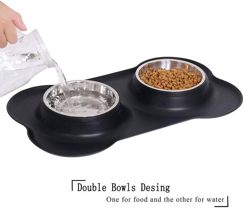 Louis Donné Dog and Cat Bowls Stainless Steel Water and Food Feeder, Removable Pet Bowls with Non Spill Skid Resistant Silicone Mat for Small to Large Dogs and Cats (400ml Each, Black) - PawsPlanet Australia