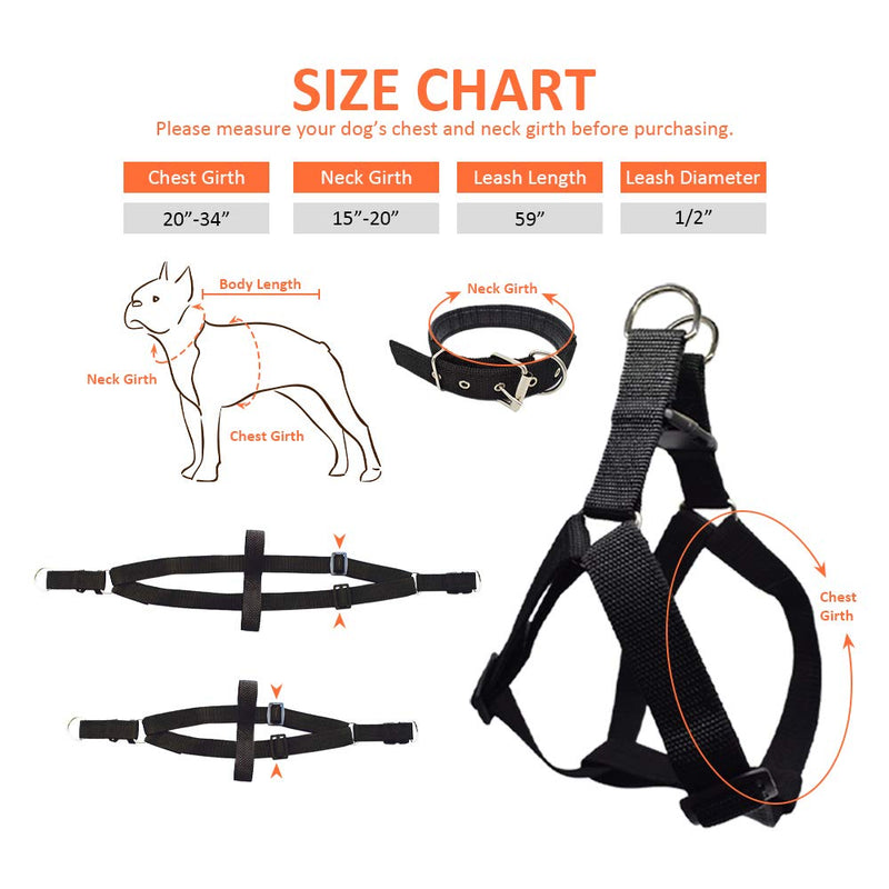 [Australia] - Jmxu's 3Pcs Adjustable Step-in Dog Harness and Leash Set with Matching Collar for Medium Large Dogs, 5 FT Durable Reflective Rope Leash with Padded Handle, Comfortable and Easy for Walking Training 