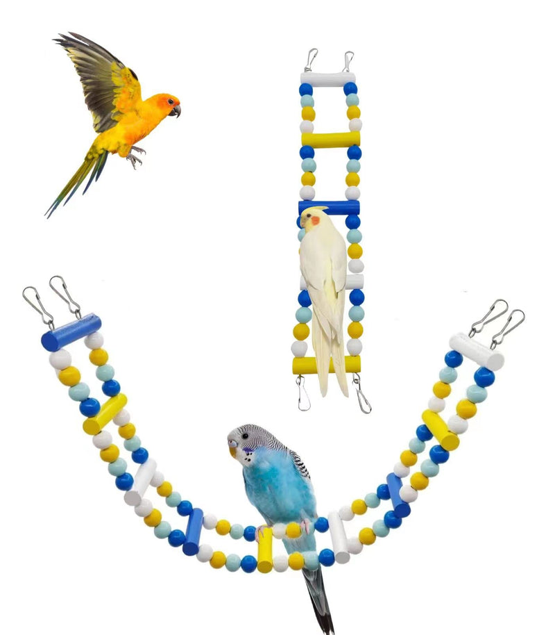 XLpeixin Bird Ladder Bird Cage Ladder for Parrots,Wooden Parakeet Ladder with Colorful Accessories for Cockatiels and Other Small Birds, Bird Swing Ladder Chewing Toys(14 Ladders-2pcs) S - PawsPlanet Australia