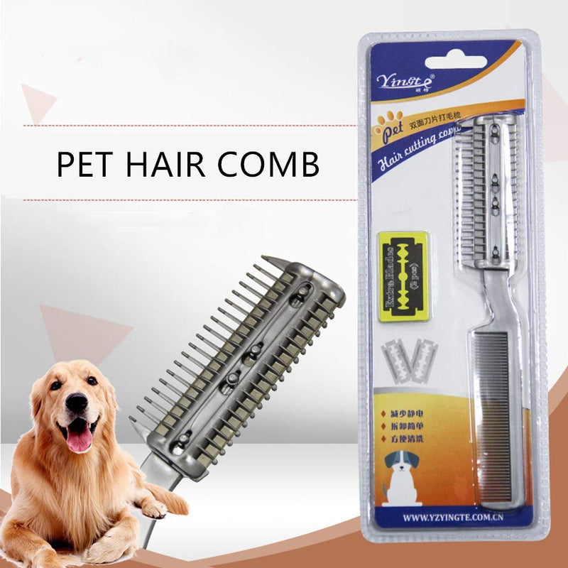 N\A 2Pcs Razor Comb for Dogs Pet Hair Shaper Razor Comb Hair Cutter Comb with Blades Razor Comb Double Sides Removal Comb Dual Side Cutting Scissors - PawsPlanet Australia